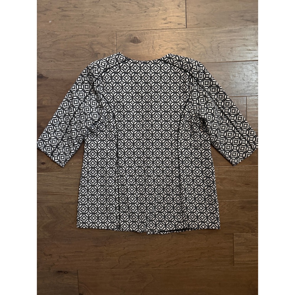 Silk Land Collection Woman Blazer 1X Black White Geometric Open Front 3/4 Sleeve - Picture 3 of 6
